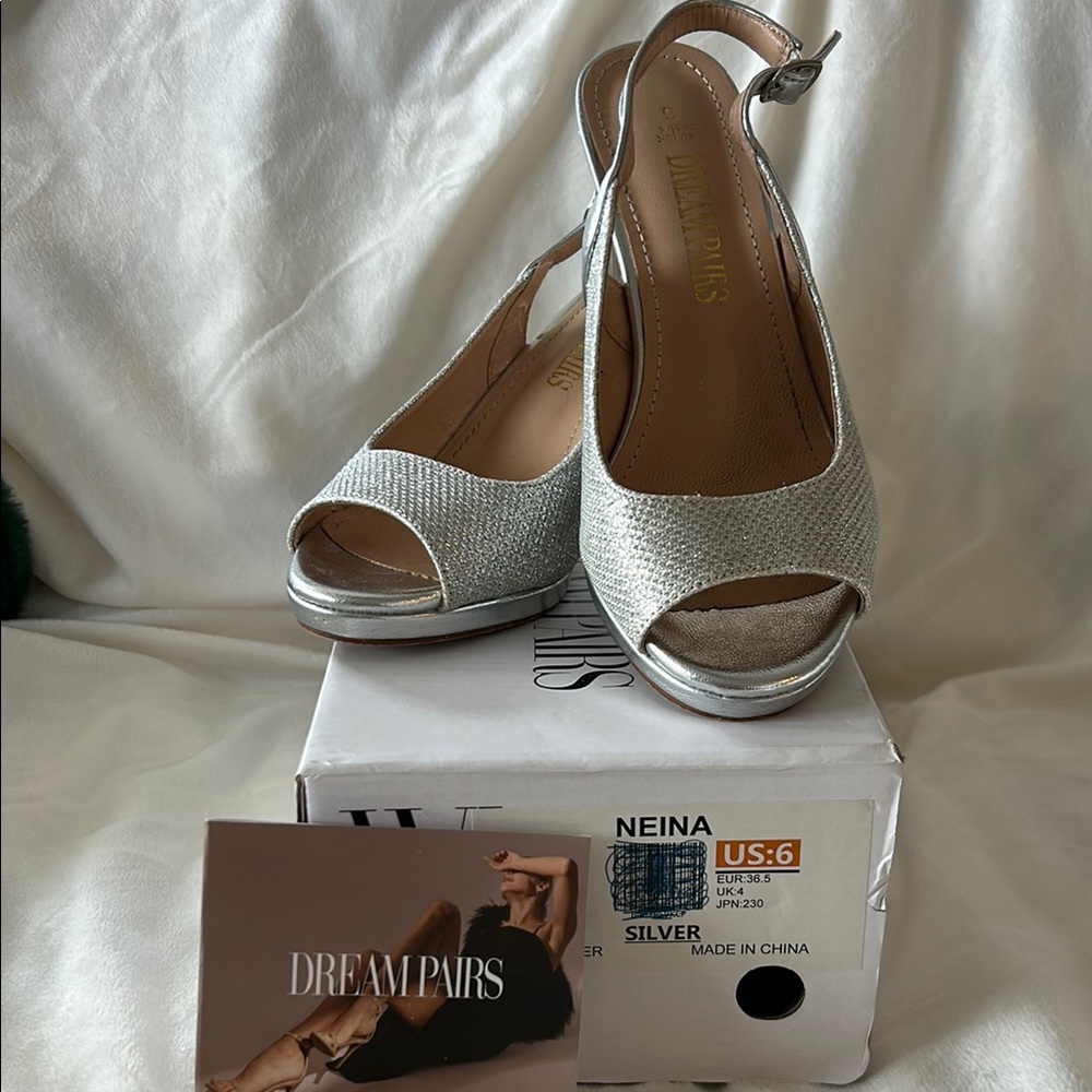 Dream Pairs Women's Silver Peep Toe Heels